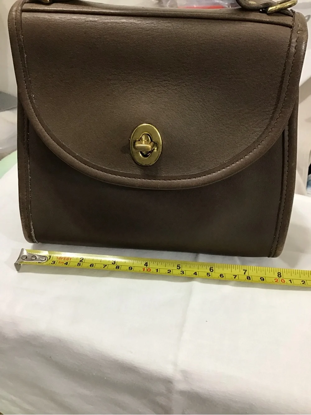 Coach Vintage Taupe Regina Top-Handle Crossbody Leather Satchel Bag M5C-9983